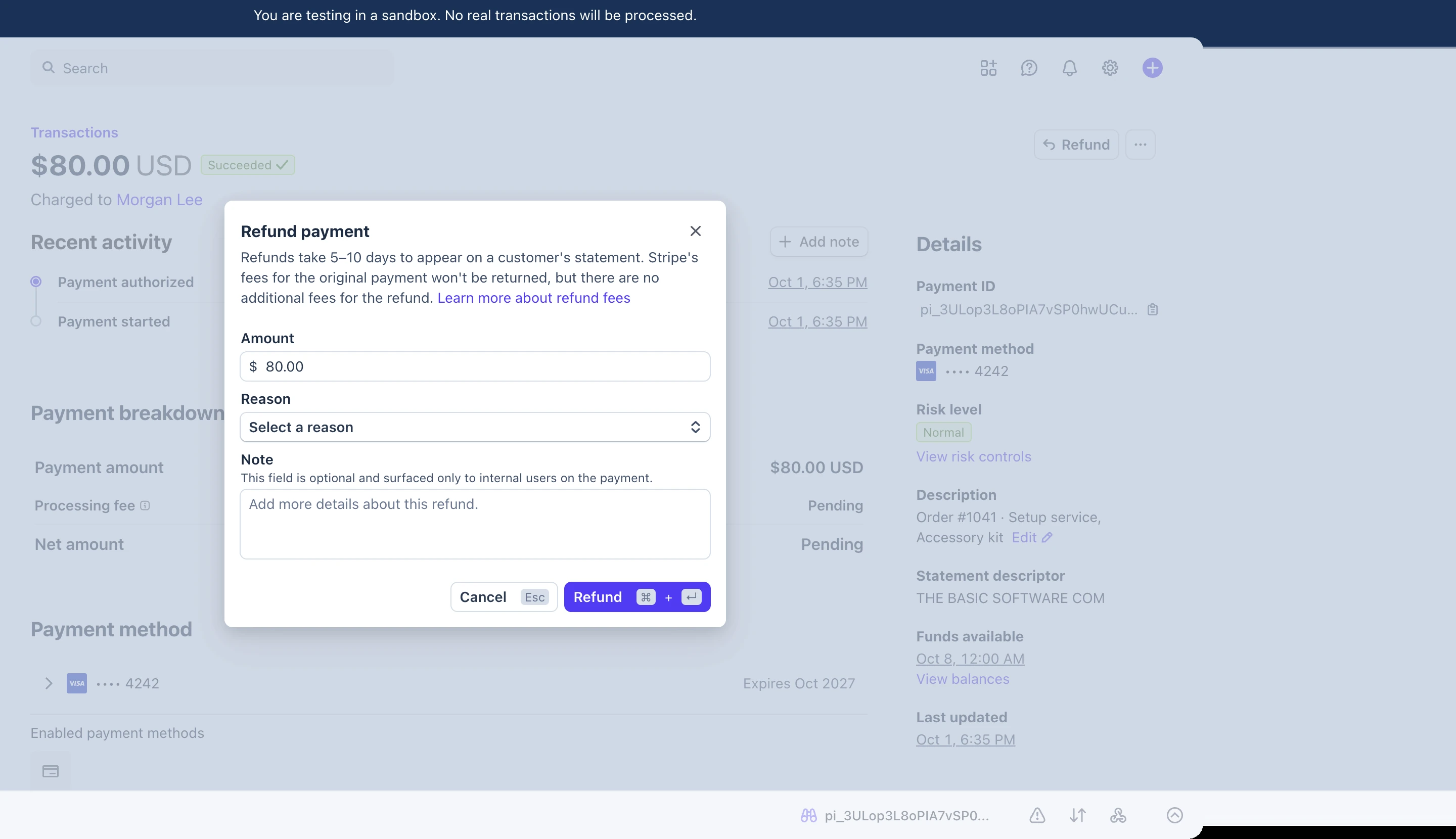 Issuing a refund from a Stripe payment